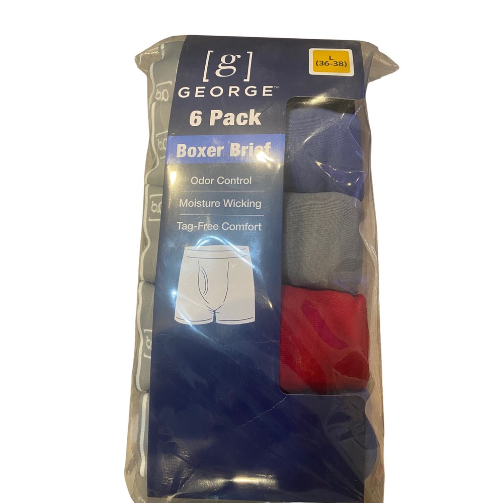 George Mens Boxer Briefs 6 Pack Multi Color Cotton Tag-Free Size Large 36-38